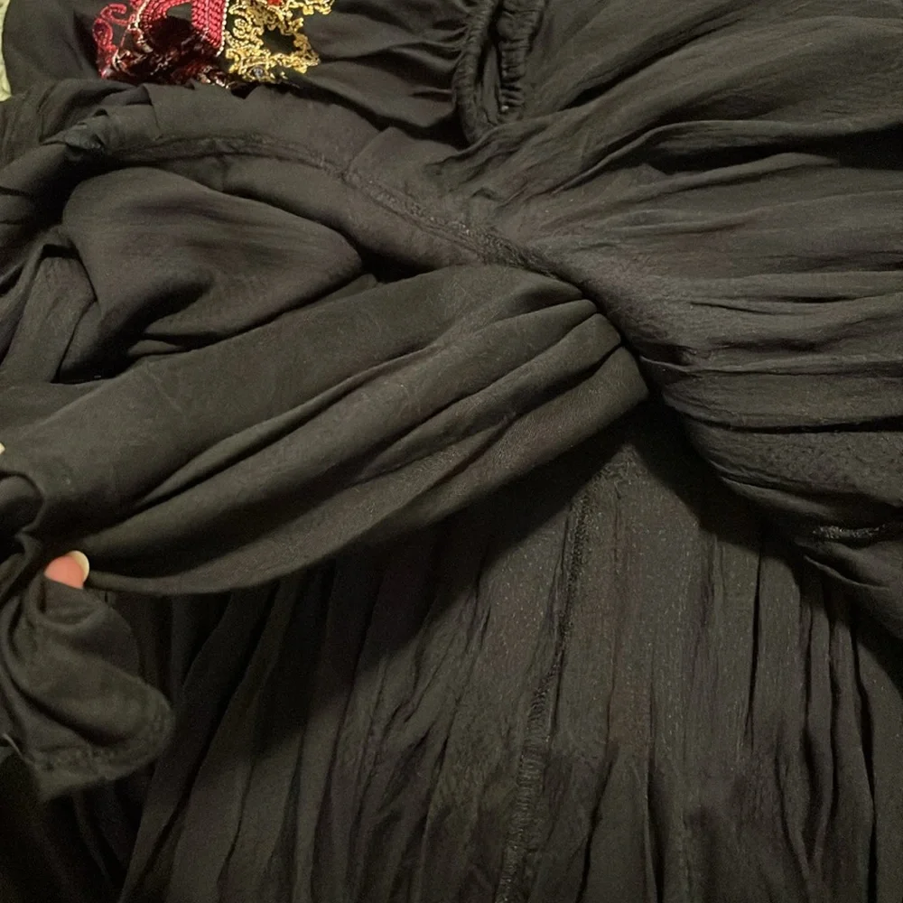 Free People Wild One Peasant Mini Dress SizeS Black Gold Embroidered Drop Waist - Picture 16 of 16